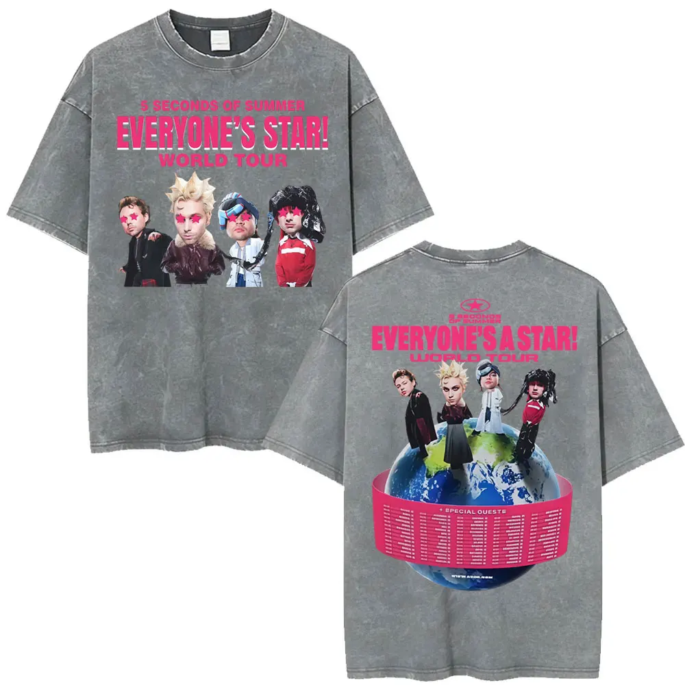 5 Seconds of Summer Everyone's A Star Album World Tour Vintage Washed T-shirts Men Women Gothic Hip Hop Style Oversized T Shirts