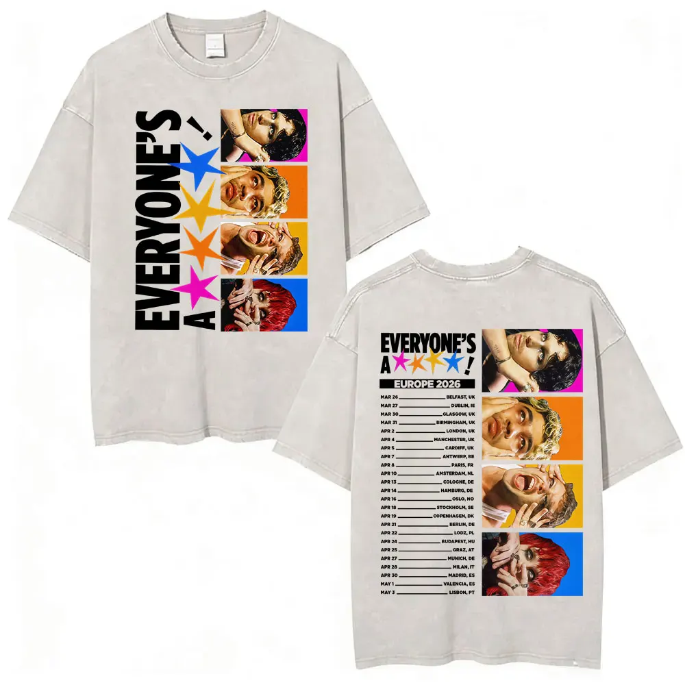 5 Seconds of Summer Everyone's A Star Album World Tour Vintage Washed T-shirts Men Women Gothic Hip Hop Style Oversized T Shirts