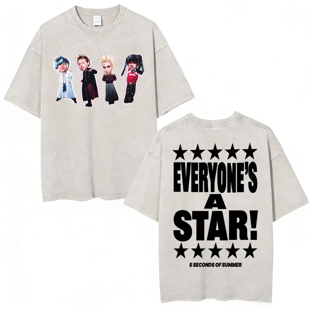 5 Seconds of Summer Everyone's A Star Album World Tour Vintage Washed T-shirts Men Women Gothic Hip Hop Style Oversized T Shirts