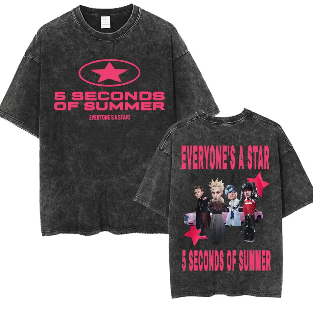 5 Seconds of Summer Everyone's A Star Album World Tour Vintage Washed T-shirts Men Women Gothic Hip Hop Style Oversized T Shirts