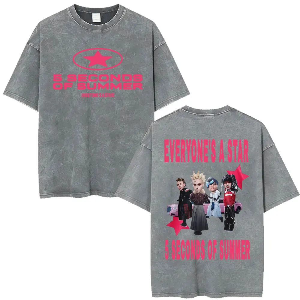 5 Seconds of Summer Everyone's A Star Album World Tour Vintage Washed T-shirts Men Women Gothic Hip Hop Style Oversized T Shirts