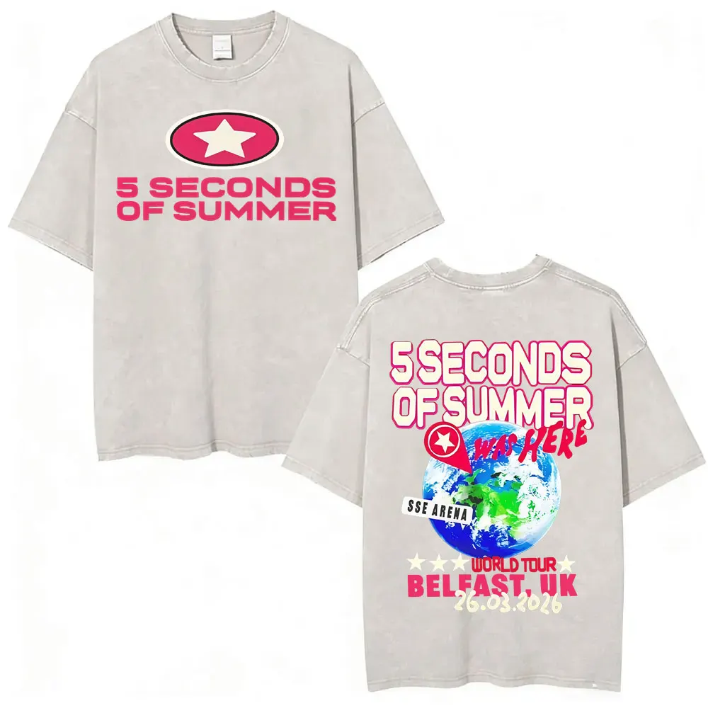 5 Seconds of Summer Everyone's A Star Album World Tour Vintage Washed T-shirts Men Women Gothic Hip Hop Style Oversized T Shirts