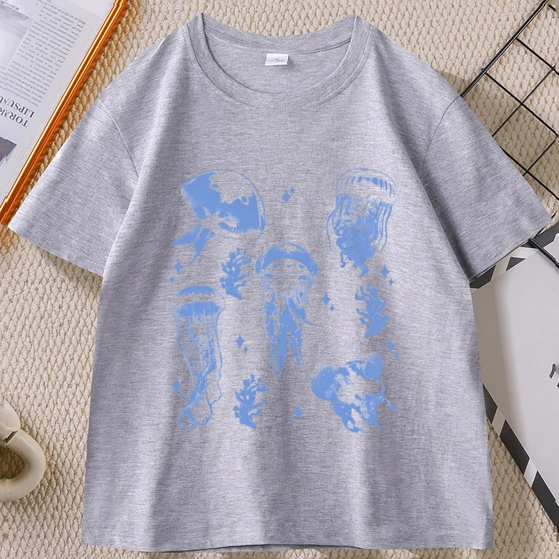Vintage Jellyfish T-Shirt Summer Ocean Tee Sea Creature Top Beach Lover Gift Men Women Casual Round Neck Printed T Shirt