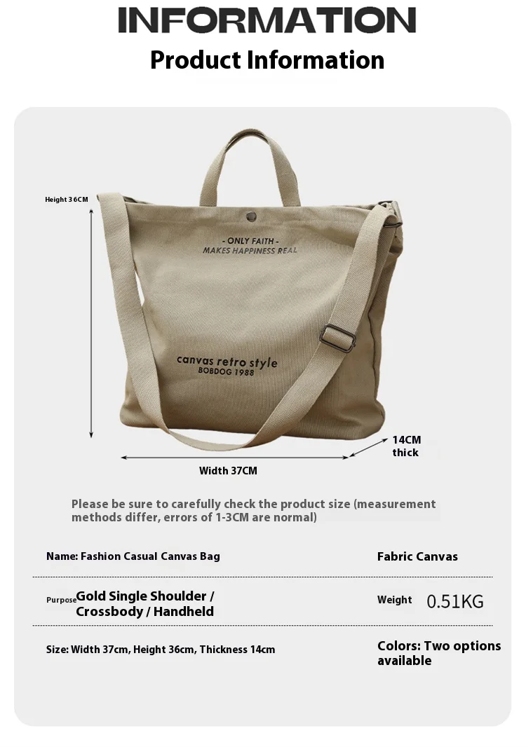 Bolso Tote Retro De Lona Gruesa a La Moda Con Correa Para Hombro, Bolso Casual De Gran Capacidad, Mochila Bandolera Multiusos