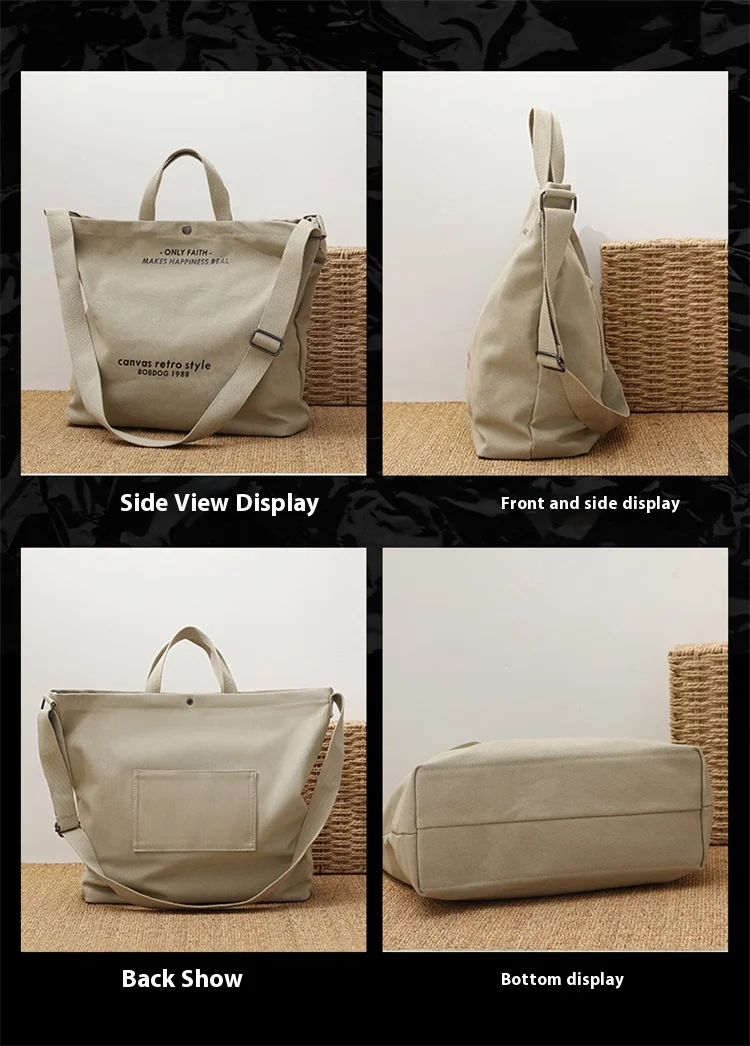 Bolso Tote Retro De Lona Gruesa a La Moda Con Correa Para Hombro, Bolso Casual De Gran Capacidad, Mochila Bandolera Multiusos