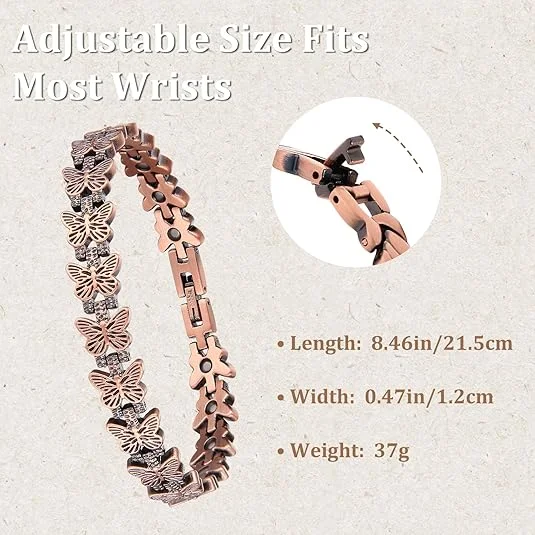 2 elegant copper magnetic bracelets, ring set, women's exclusive - slim butterfly design, suitable for daily jewelry gifts, dail