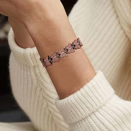 2 elegant copper magnetic bracelets, ring set, women's exclusive - slim butterfly design, suitable for daily jewelry gifts, dail