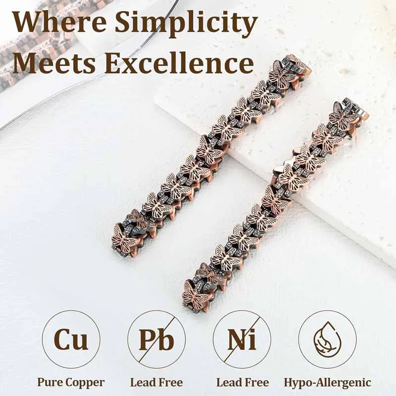 2 elegant copper magnetic bracelets, ring set, women's exclusive - slim butterfly design, suitable for daily jewelry gifts, dail