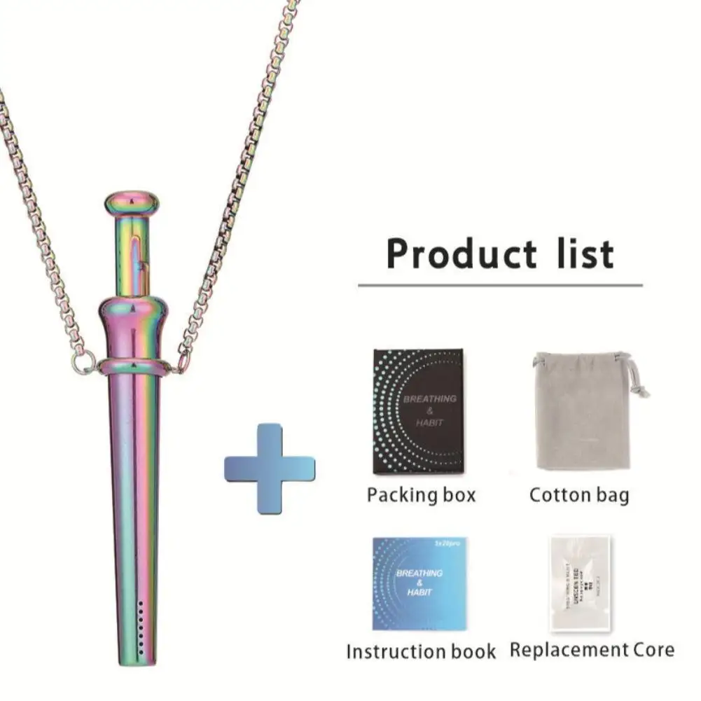 Meditation Anxiety Breathing Necklace Large Size Stainless Steel Pendant Stress Relief Mindfulness Calm Quit Smoking Vaping Aid