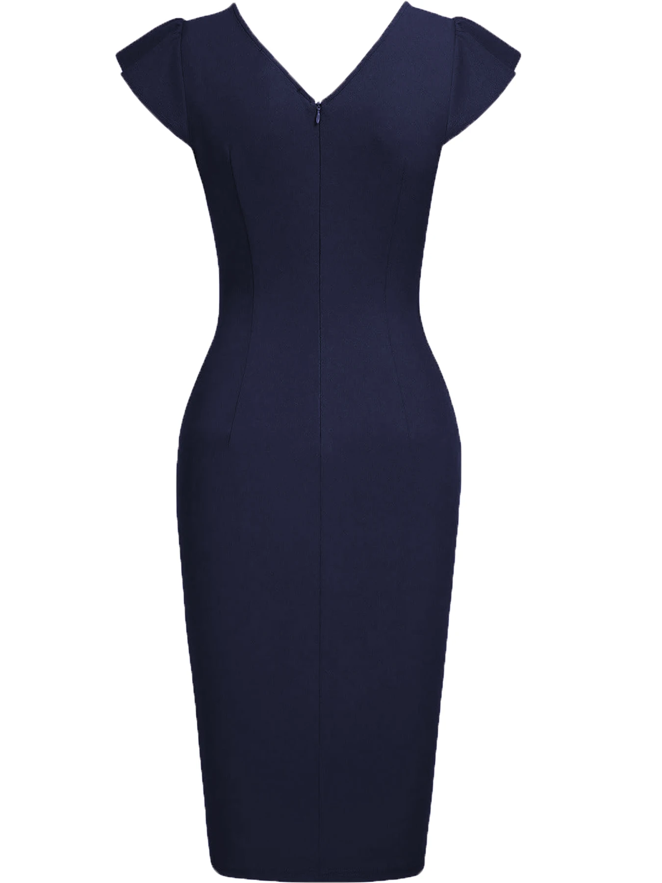 Women's Elegant V-Neck Short Sleeve Summer Cocktail Evening Party Knee-Length Dress Pleat Bodycon Robe Vestido