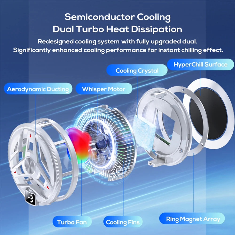 Phones Cooler 3-gear Type-C Port Power Supply Semiconductor Refrigeration Cool Down Digital Display Magnetic Cellphones Radiator