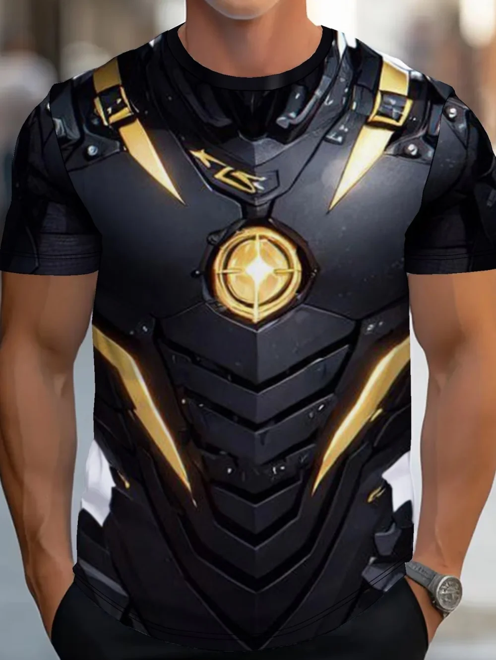 Men's 3D Printed Street Knight Gold Ninja Armor T-Shirt Casual Harajuku O-Neck Party Role Playing Short Sleeve Funny Tee Tops