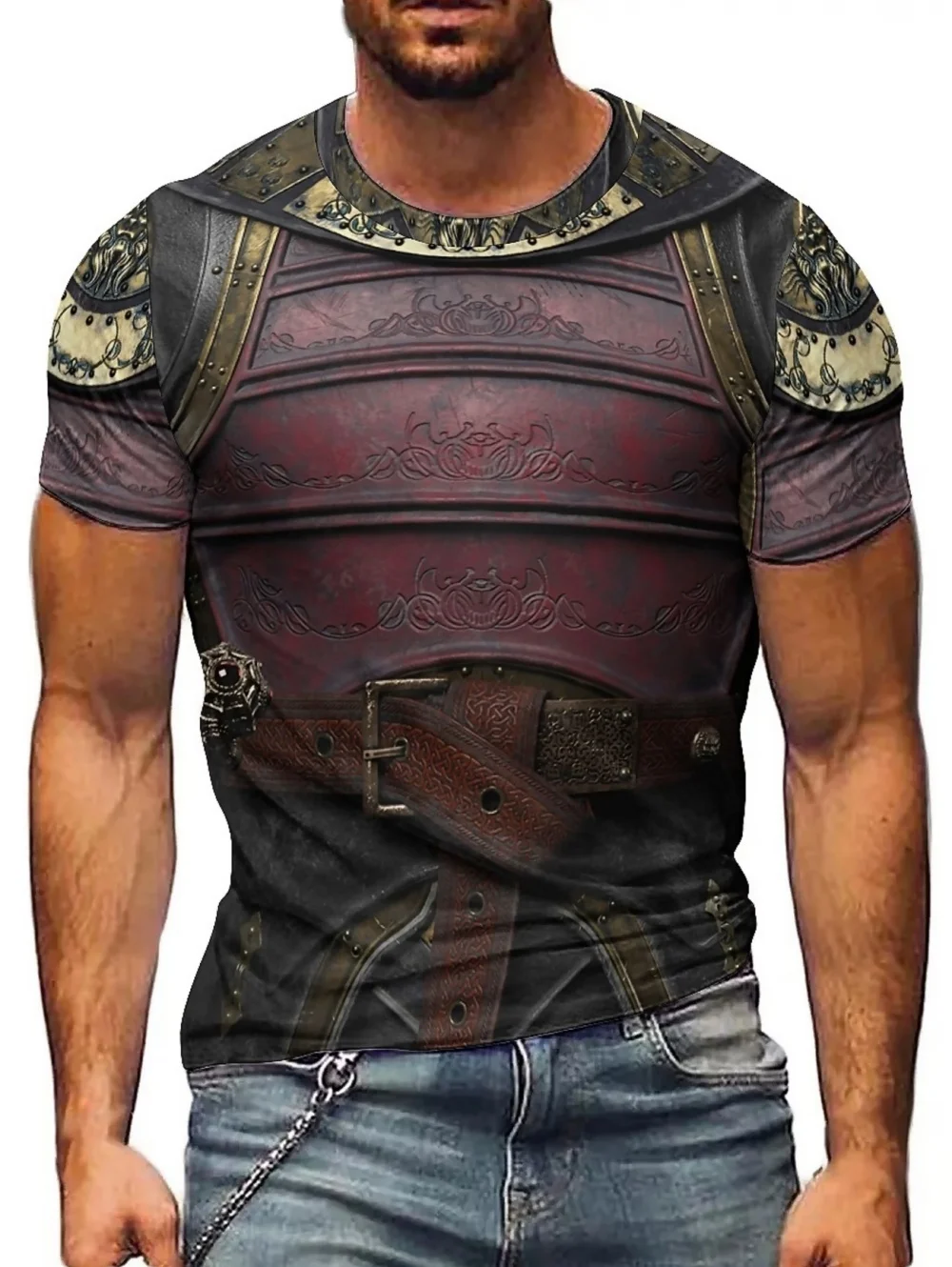 Men's 3D Printed Street Knight Gold Ninja Armor T-Shirt Casual Harajuku O-Neck Party Role Playing Short Sleeve Funny Tee Tops