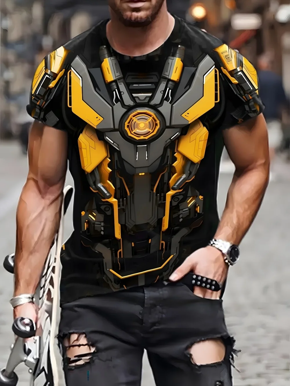 Men's 3D Printed Street Knight Gold Ninja Armor T-Shirt Casual Harajuku O-Neck Party Role Playing Short Sleeve Funny Tee Tops