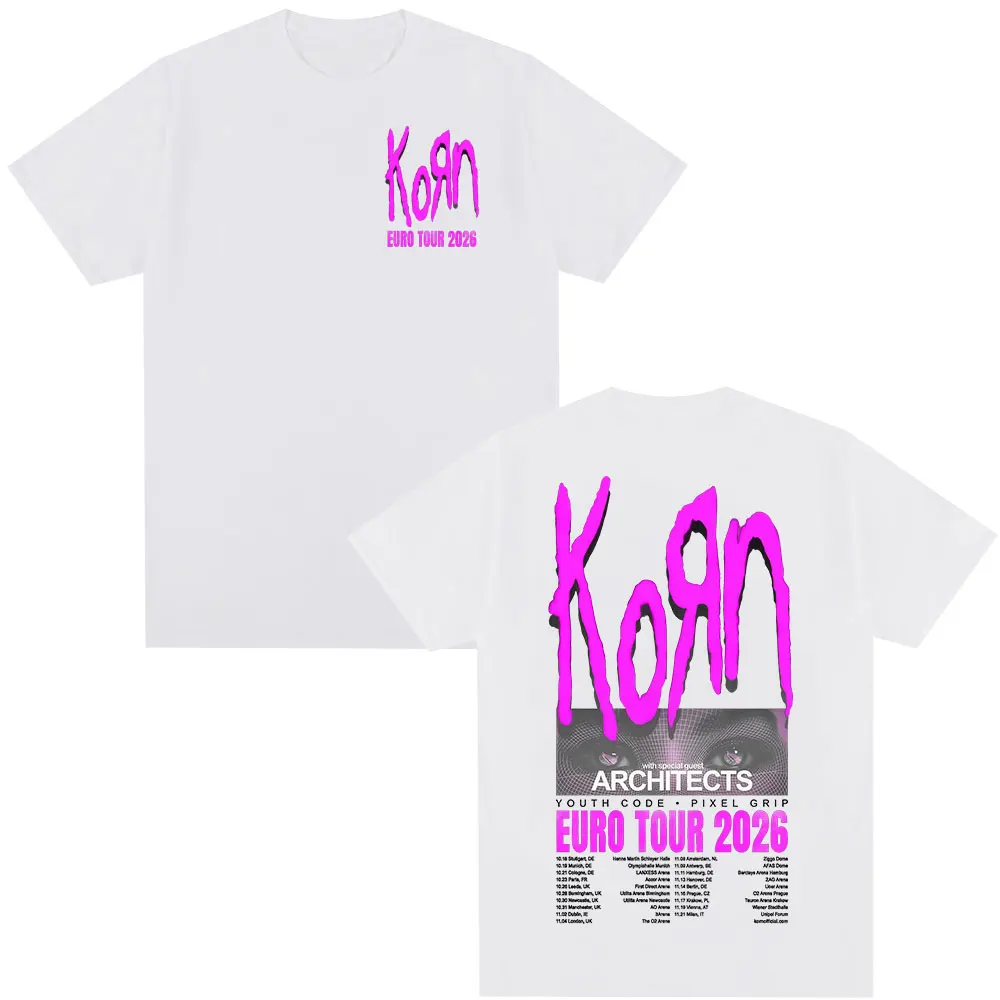 Korn Tour 2026 Merch T Shirt Fan Gifts Metal Gothic Rock Band T Shirts Men Women Clothing Cotton Oversized Short Sleeve T-shirt