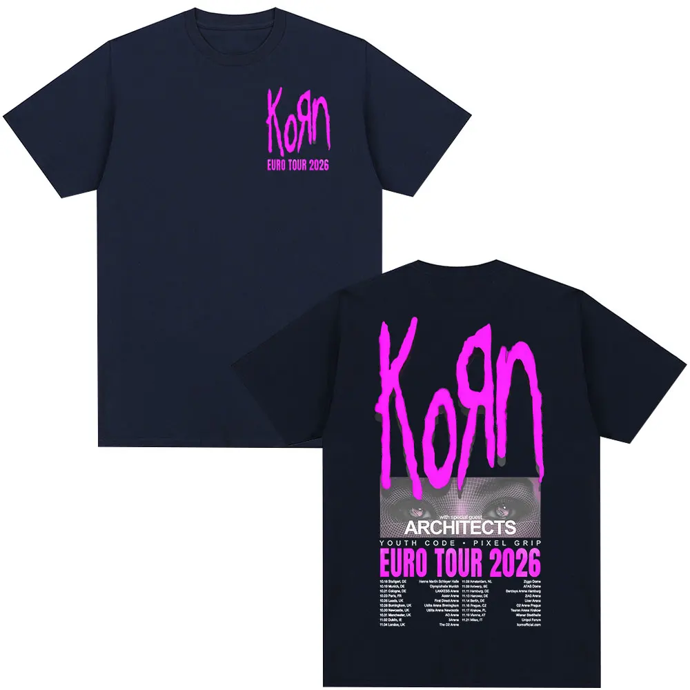 Korn Tour 2026 Merch T Shirt Fan Gifts Metal Gothic Rock Band T Shirts Men Women Clothing Cotton Oversized Short Sleeve T-shirt