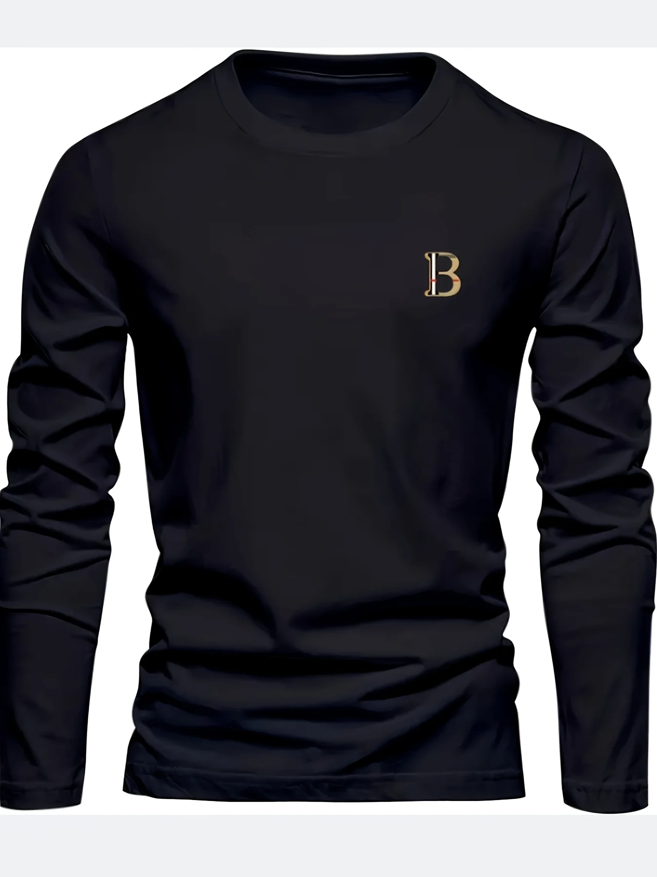 Men's 100% Pure Cotton Loose and Fashionable Letter Pattern Printed Sports and Leisure Round Neck Long Sleeved T-Shirt
