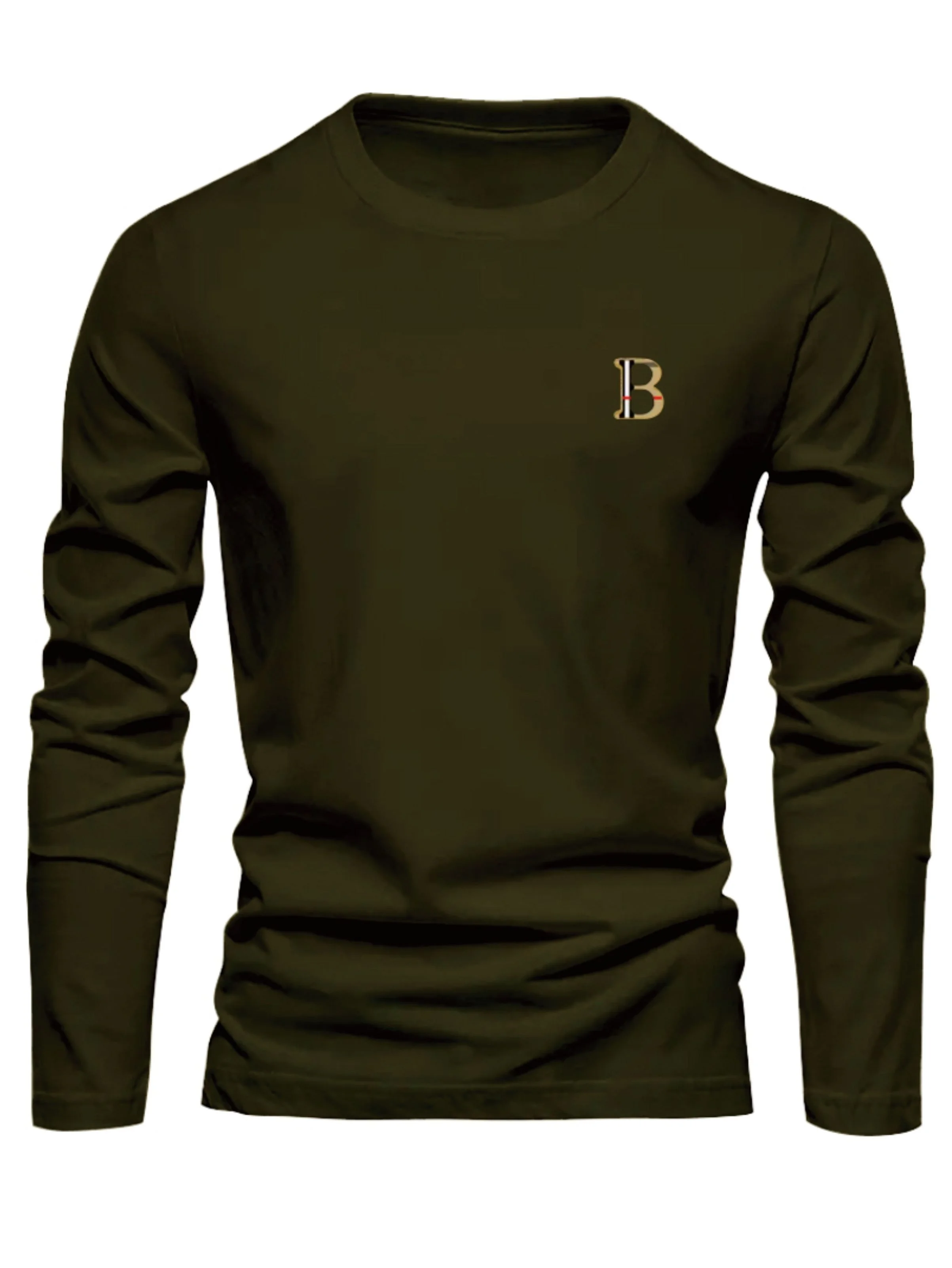 Men's 100% Pure Cotton Loose and Fashionable Letter Pattern Printed Sports and Leisure Round Neck Long Sleeved T-Shirt