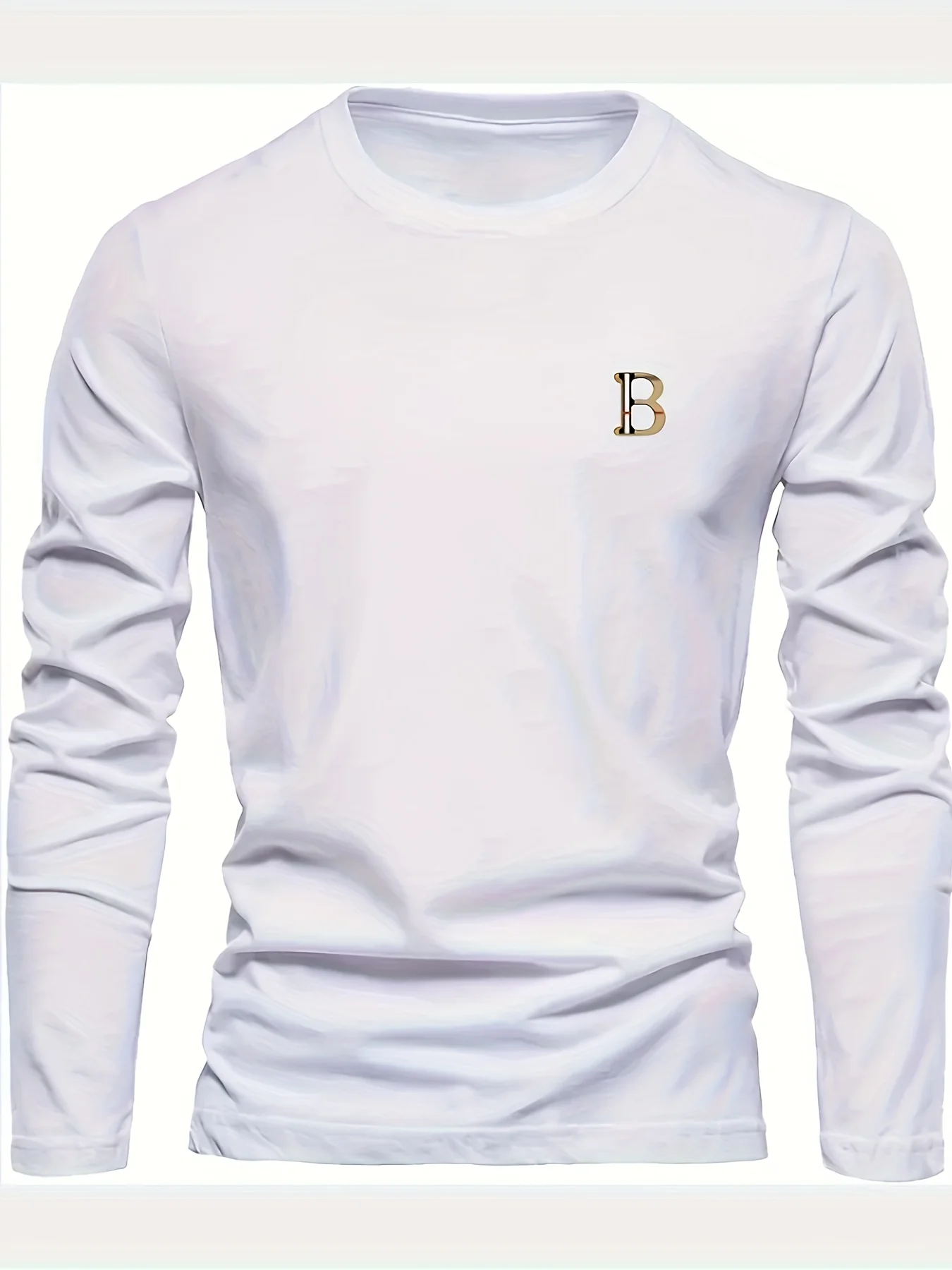 Men's 100% Pure Cotton Loose and Fashionable Letter Pattern Printed Sports and Leisure Round Neck Long Sleeved T-Shirt