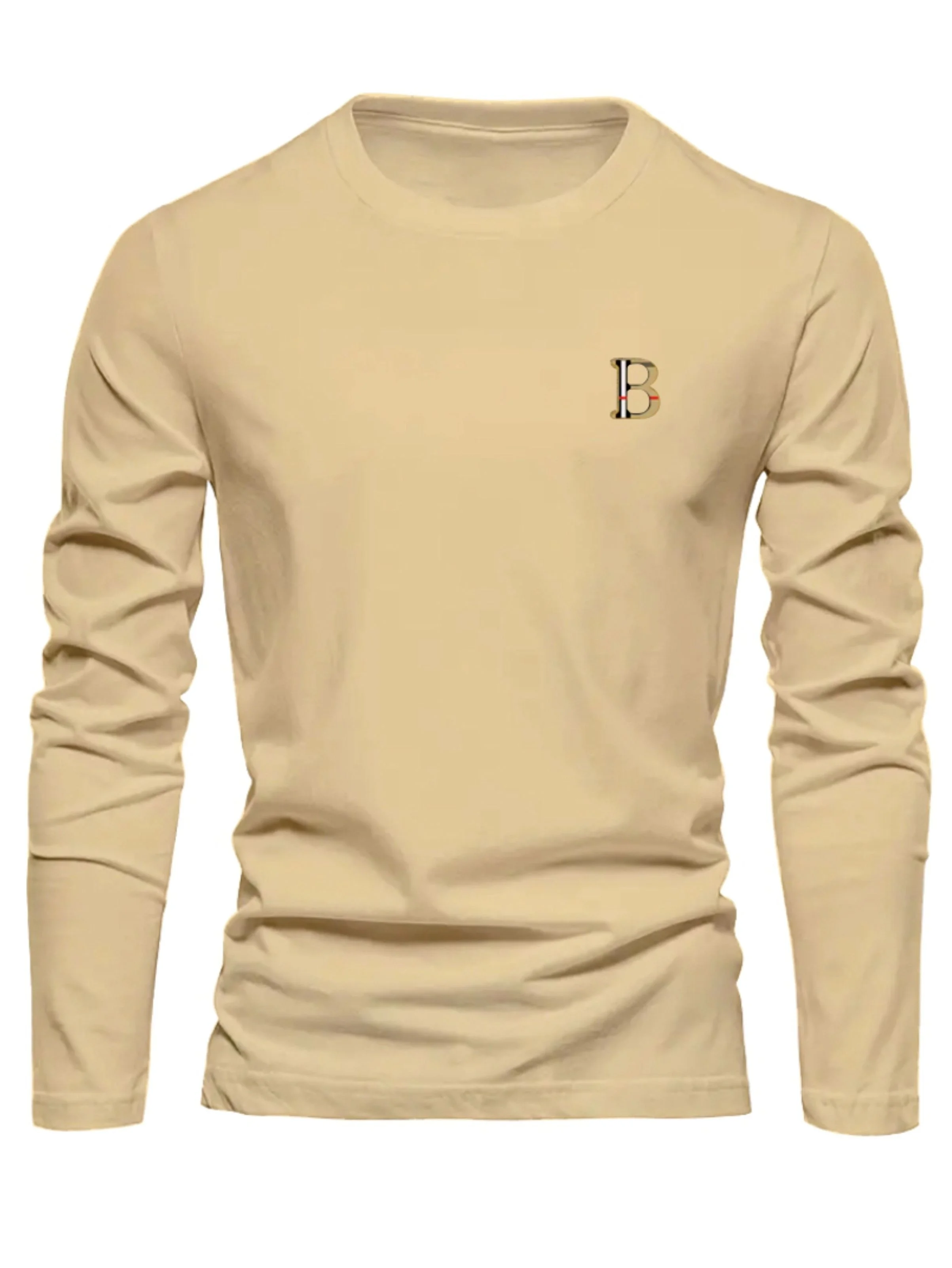 Men's 100% Pure Cotton Loose and Fashionable Letter Pattern Printed Sports and Leisure Round Neck Long Sleeved T-Shirt