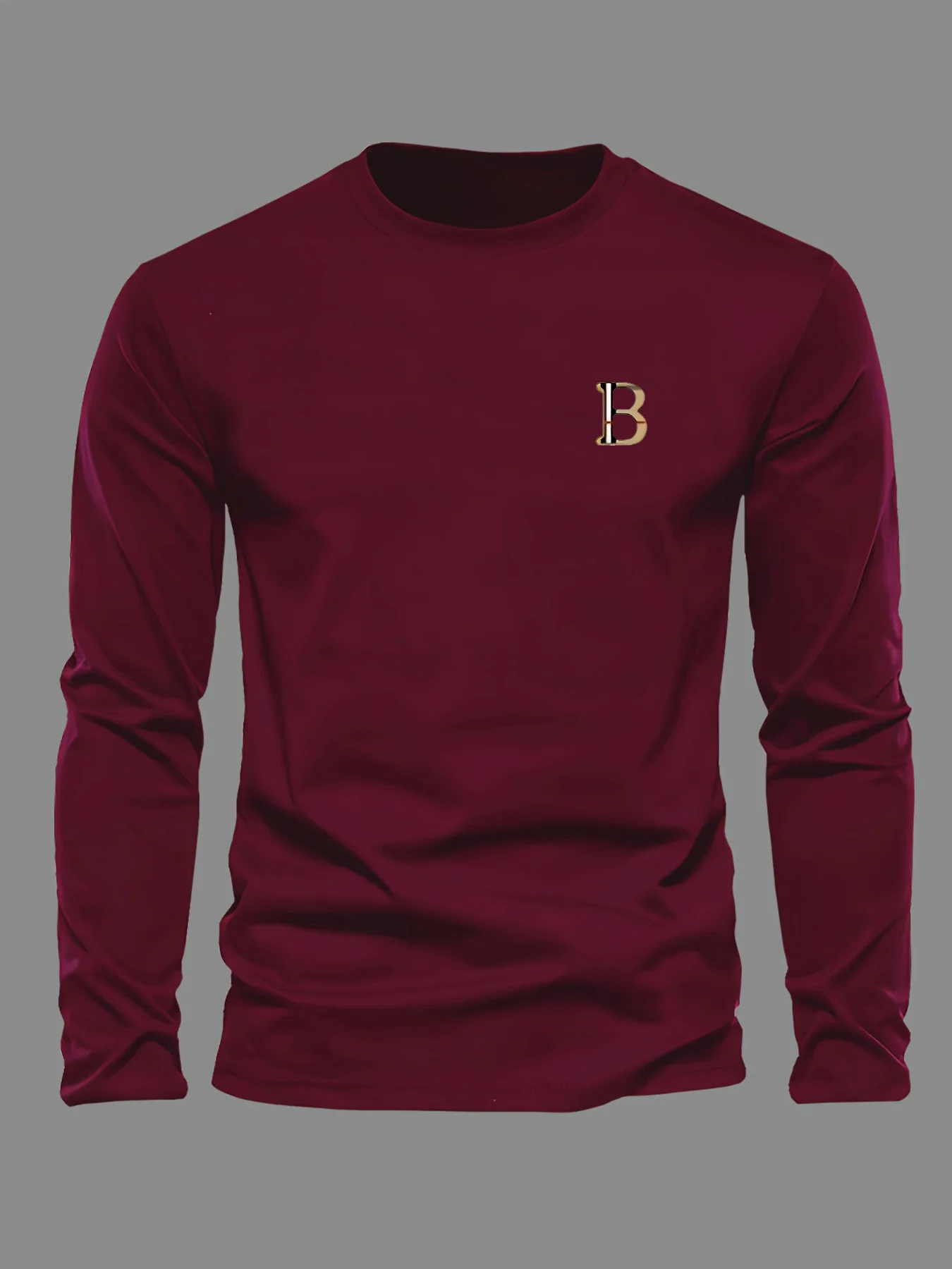 Men's 100% Pure Cotton Loose and Fashionable Letter Pattern Printed Sports and Leisure Round Neck Long Sleeved T-Shirt