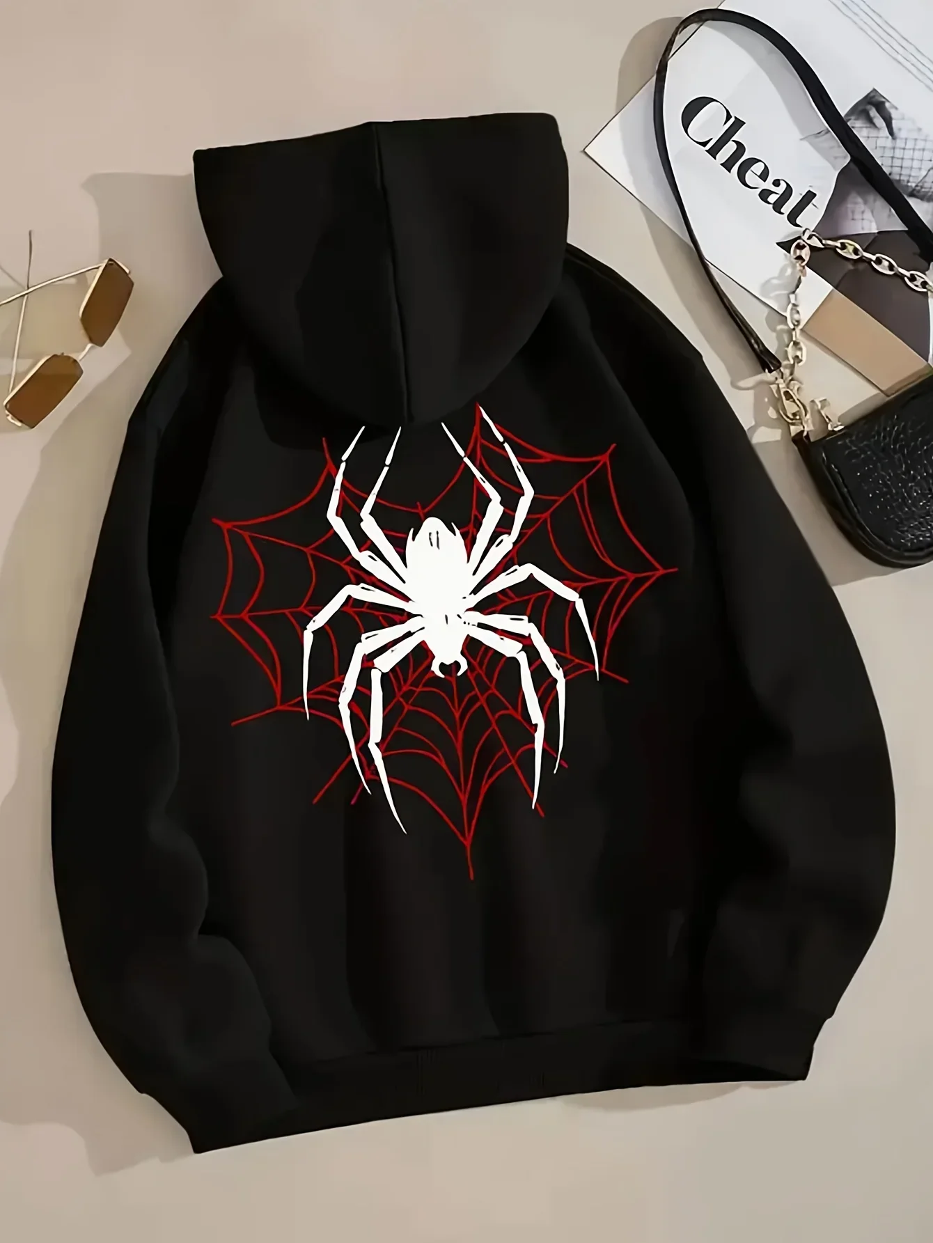 Red Spider Web Printed Women Hoodies 2025 Winter Autumn Clothes Y2k Sweatshirt Top Hoodie Long Sleeve Women's Casual Clothing