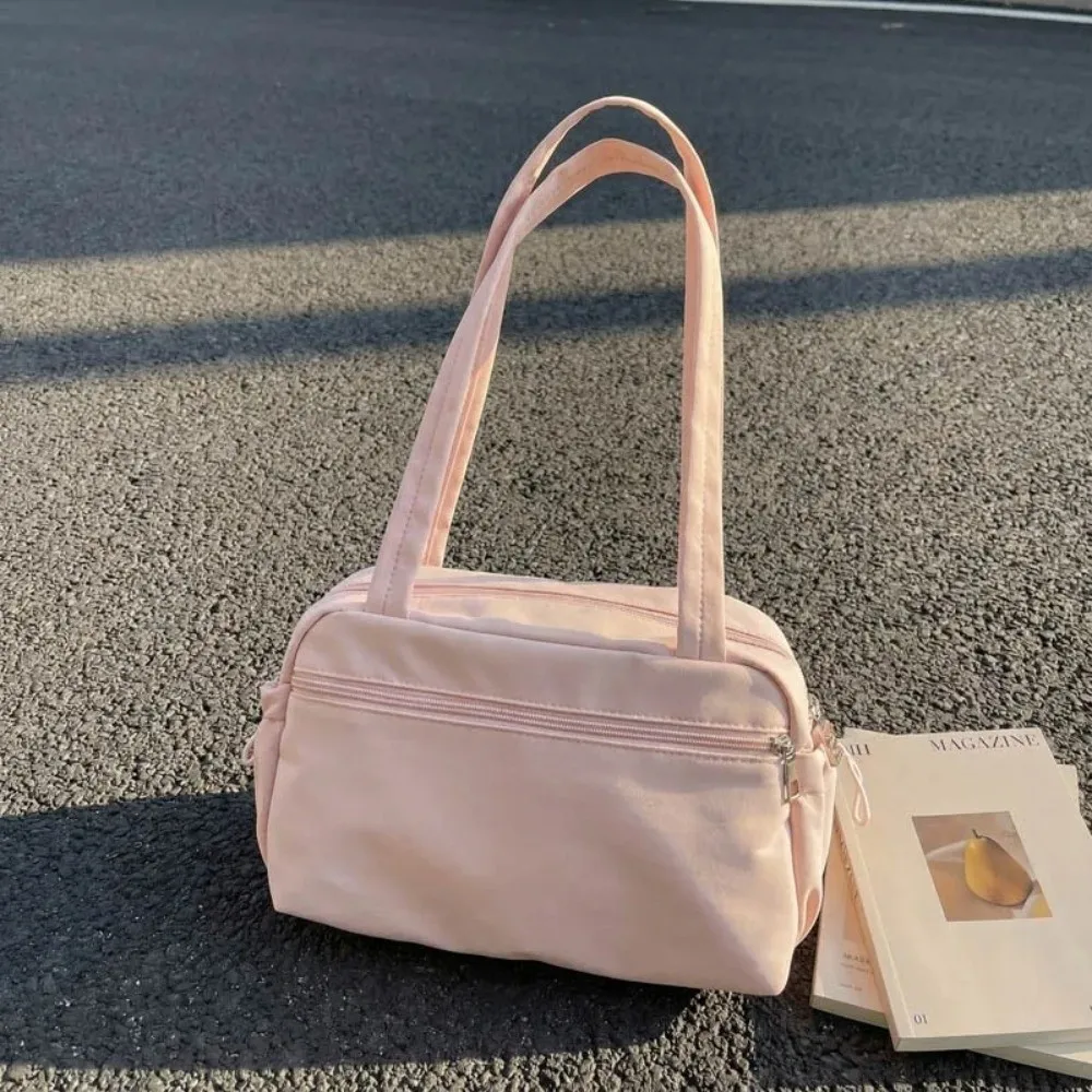 Fashion Solid Color Shoulder Bag Large Capacity Lightweight Tote Bags Nylon Handbag Women