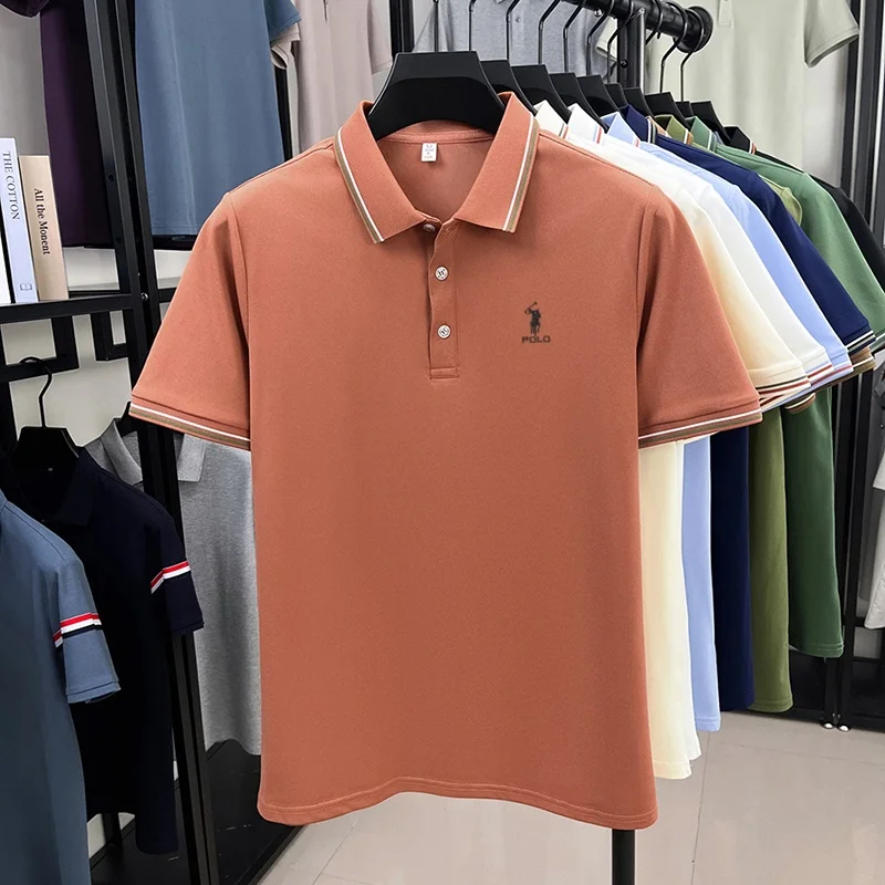 High end brand men's polo shirt embroidered short sleeved summer new cool and comfortable casual top fashionable striped T-shirt