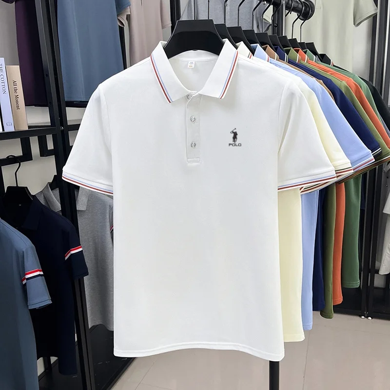 High end brand men's polo shirt embroidered short sleeved summer new cool and comfortable casual top fashionable striped T-shirt