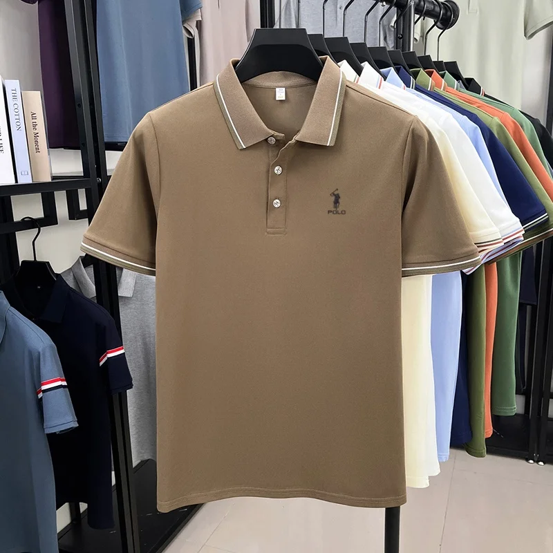 High end brand men's polo shirt embroidered short sleeved summer new cool and comfortable casual top fashionable striped T-shirt