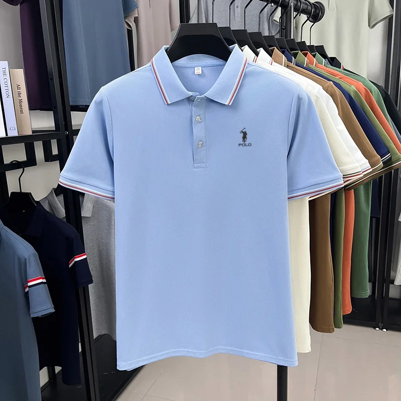 High end brand men's polo shirt embroidered short sleeved summer new cool and comfortable casual top fashionable striped T-shirt