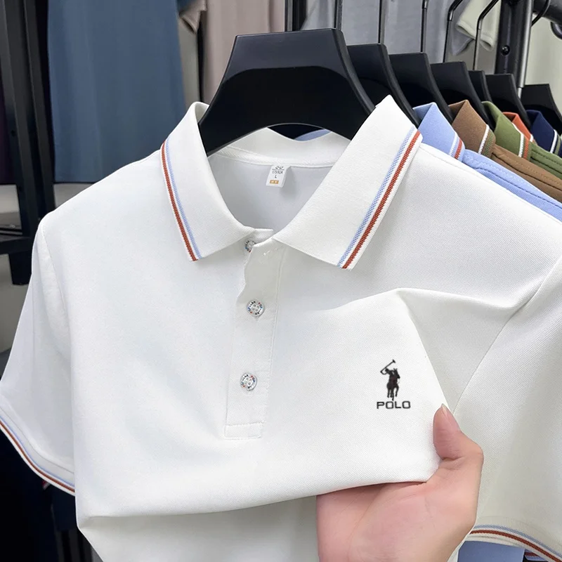 High end brand men's polo shirt embroidered short sleeved summer new cool and comfortable casual top fashionable striped T-shirt