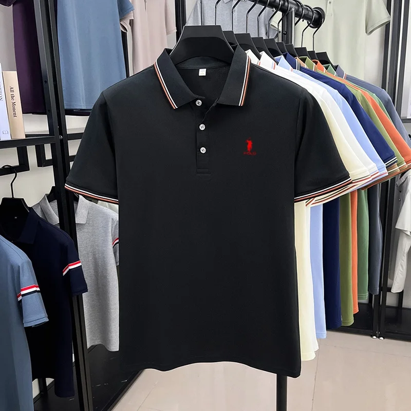 High end brand men's polo shirt embroidered short sleeved summer new cool and comfortable casual top fashionable striped T-shirt