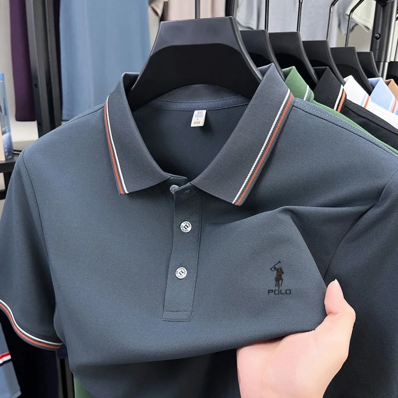 High end brand men's polo shirt embroidered short sleeved summer new cool and comfortable casual top fashionable striped T-shirt