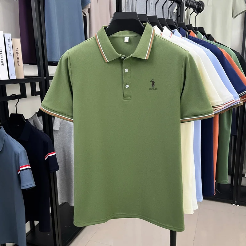 High end brand men's polo shirt embroidered short sleeved summer new cool and comfortable casual top fashionable striped T-shirt