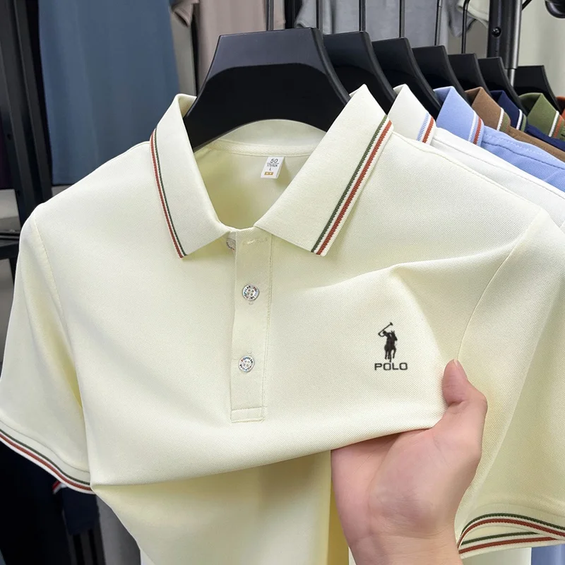 High end brand men's polo shirt embroidered short sleeved summer new cool and comfortable casual top fashionable striped T-shirt