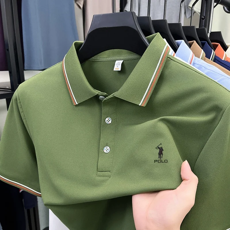 High end brand men's polo shirt embroidered short sleeved summer new cool and comfortable casual top fashionable striped T-shirt