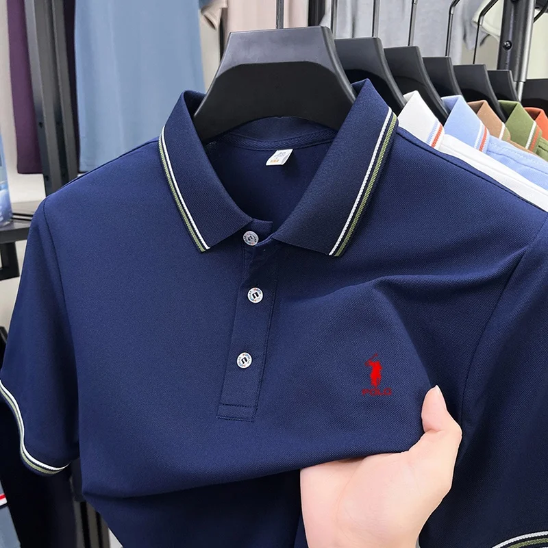 High end brand men's polo shirt embroidered short sleeved summer new cool and comfortable casual top fashionable striped T-shirt