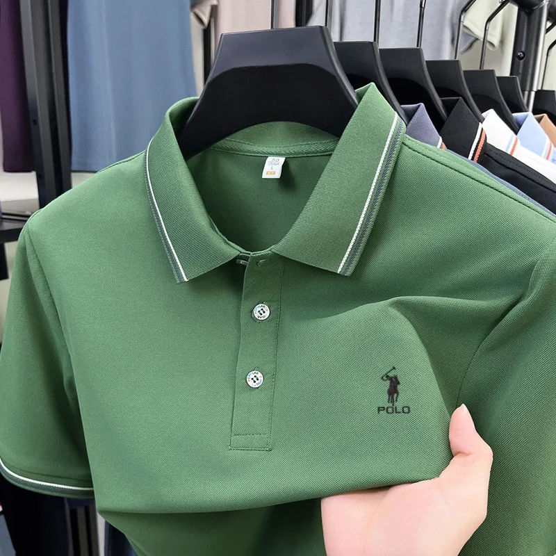 High end brand men's polo shirt embroidered short sleeved summer new cool and comfortable casual top fashionable striped T-shirt