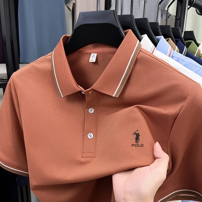 High end brand men's polo shirt embroidered short sleeved summer new cool and comfortable casual top fashionable striped T-shirt