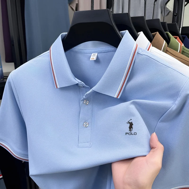 High end brand men's polo shirt embroidered short sleeved summer new cool and comfortable casual top fashionable striped T-shirt