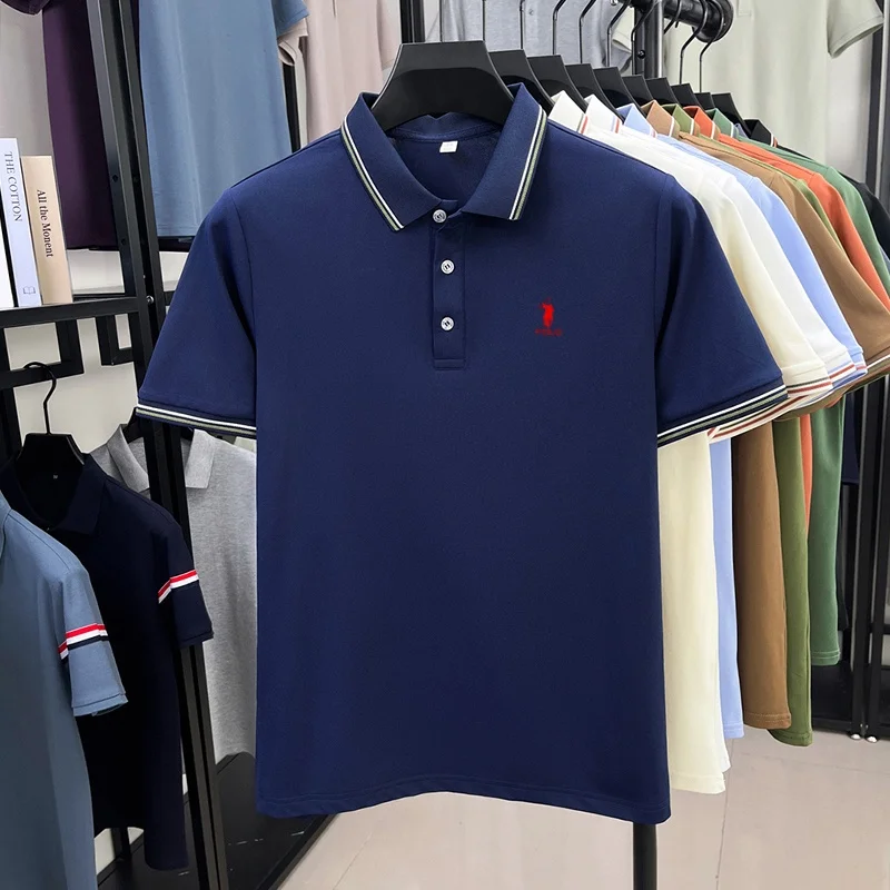 High end brand men's polo shirt embroidered short sleeved summer new cool and comfortable casual top fashionable striped T-shirt