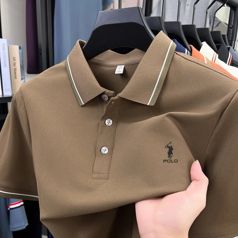 High end brand men's polo shirt embroidered short sleeved summer new cool and comfortable casual top fashionable striped T-shirt