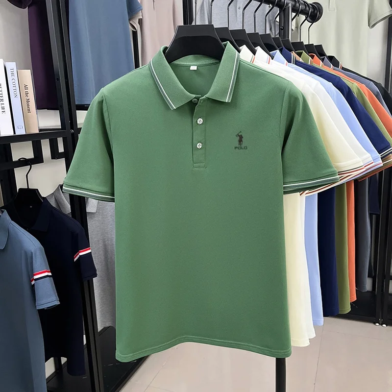 High end brand men's polo shirt embroidered short sleeved summer new cool and comfortable casual top fashionable striped T-shirt
