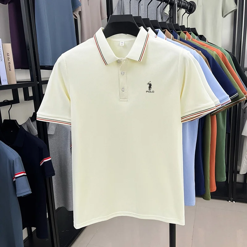 High end brand men's polo shirt embroidered short sleeved summer new cool and comfortable casual top fashionable striped T-shirt