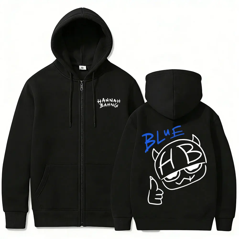 Funny Hannah Bahng Blue Zipper Hoodie Men Women Casual Fleece Cotton Zip Up Jacket Unisex Fashion Oversized Zip Up Sweatshirts