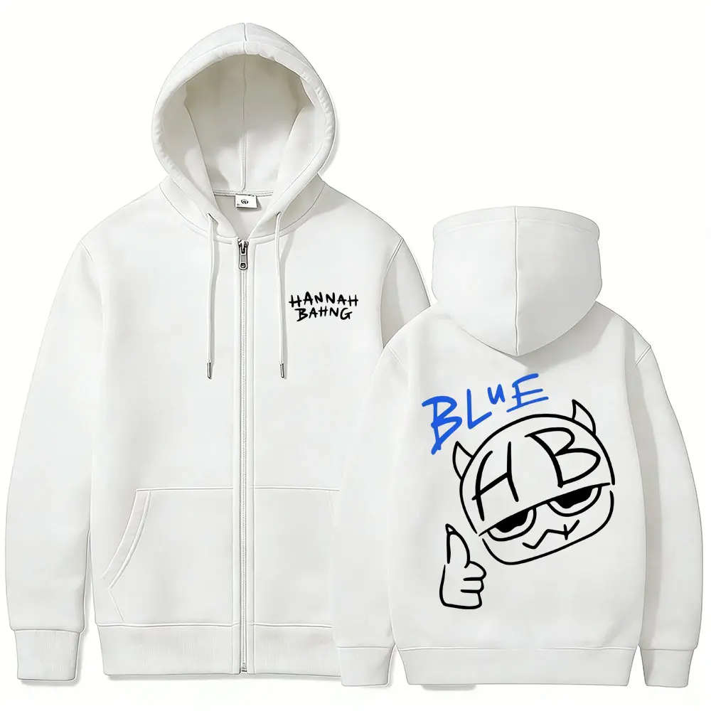 Funny Hannah Bahng Blue Zipper Hoodie Men Women Casual Fleece Cotton Zip Up Jacket Unisex Fashion Oversized Zip Up Sweatshirts