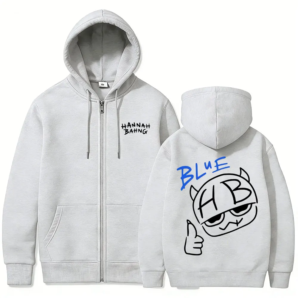 Funny Hannah Bahng Blue Zipper Hoodie Men Women Casual Fleece Cotton Zip Up Jacket Unisex Fashion Oversized Zip Up Sweatshirts