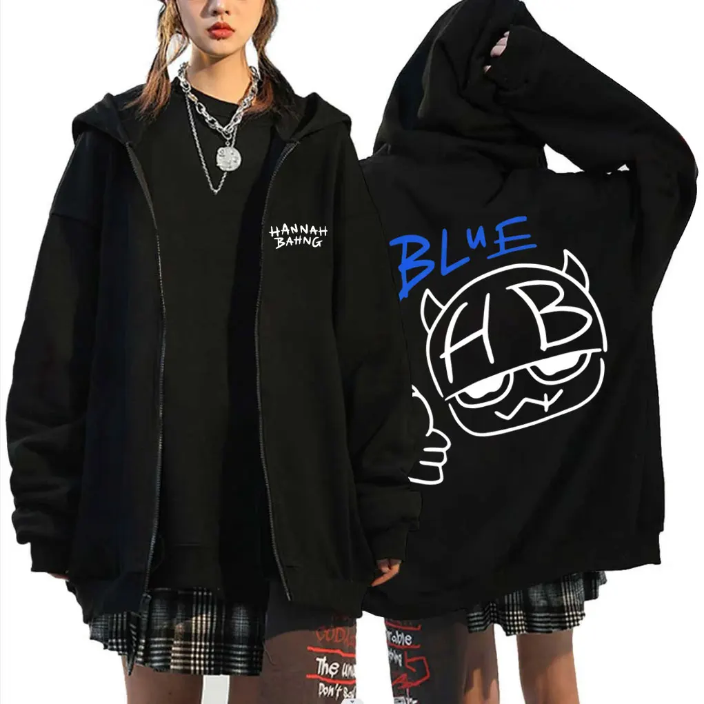 Funny Hannah Bahng Blue Zipper Hoodie Men Women Casual Fleece Cotton Zip Up Jacket Unisex Fashion Oversized Zip Up Sweatshirts