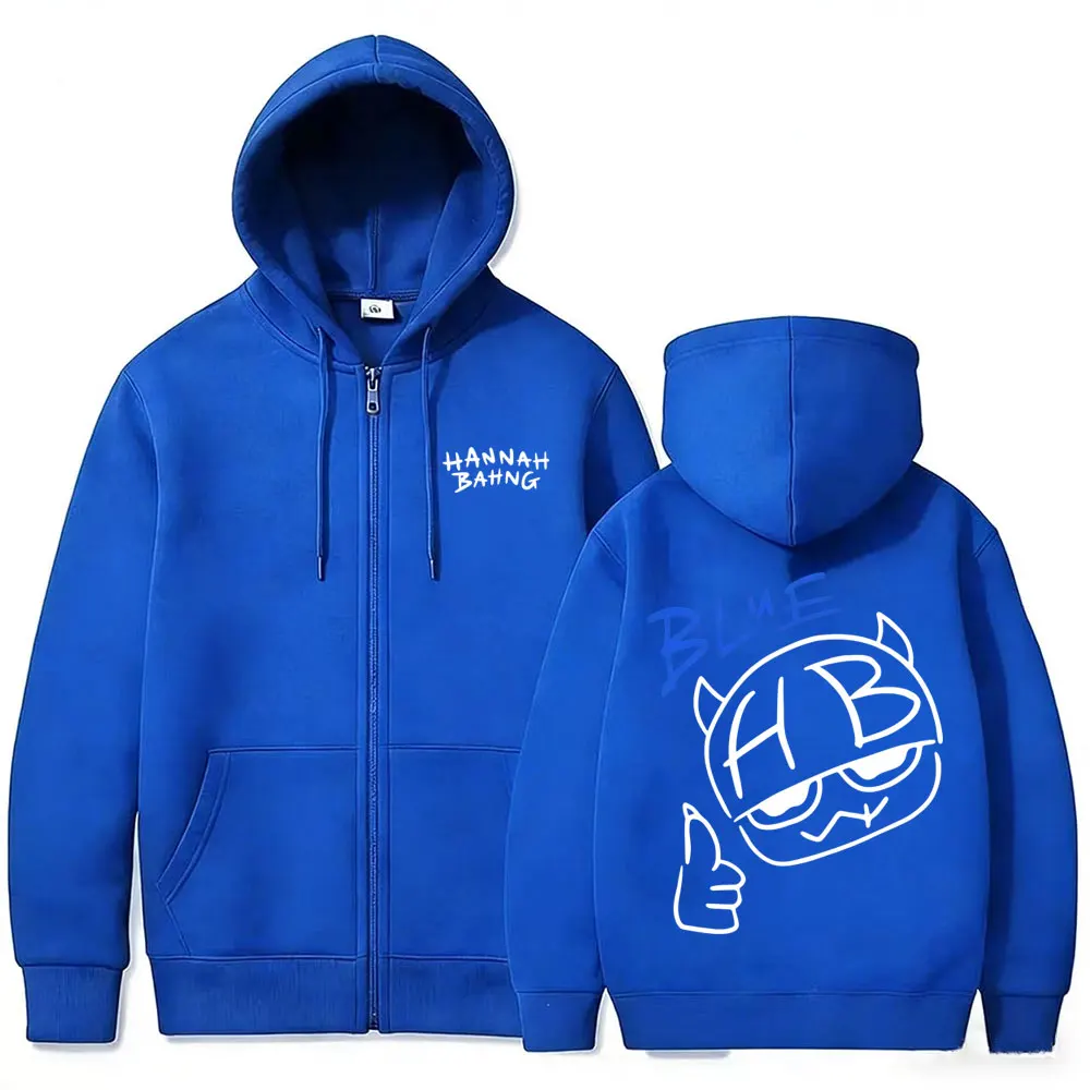 Funny Hannah Bahng Blue Zipper Hoodie Men Women Casual Fleece Cotton Zip Up Jacket Unisex Fashion Oversized Zip Up Sweatshirts